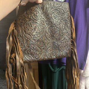 Tooled leather crossbody purse